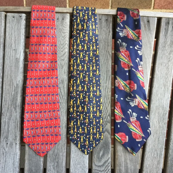 GOLF ties  bundle of three. Unique  100% SILK - Picture 1 of 8